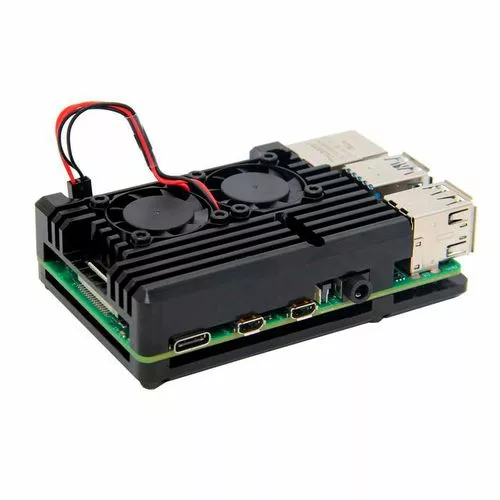Kit boitier aluminium Noir avec double ventilateur pour Raspberry PI4