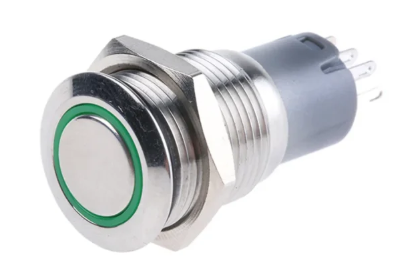 Bouton poussoir métallique étanche 16 mm 110-220 V avec voyant LED Vert