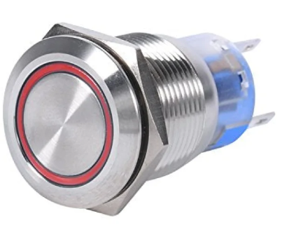 Bouton poussoir métallique étanche 16 mm 110-220 V avec voyant LED rouge