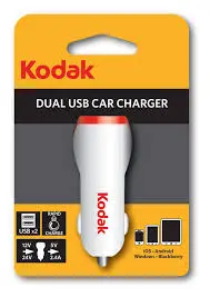 Chargeur voiture USB 2 sorties 2.4A Kodak